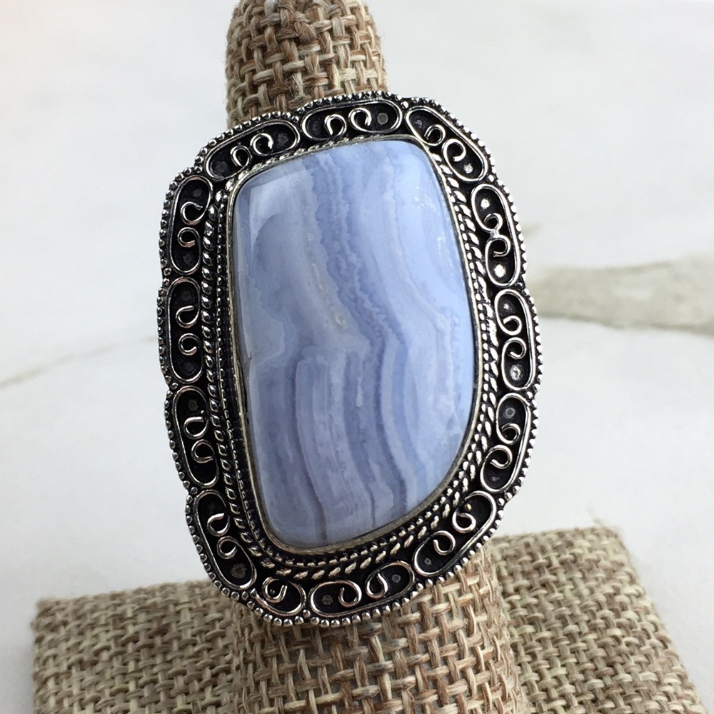 Blue Lace Agate Stone Ring Size 7 - 7 1/4